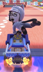 The Cat Mii Racing Suit performing a trick.
