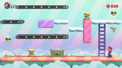 Screenshot of Mario Toy Factory's bonus level from the Nintendo Switch version of Mario vs. Donkey Kong