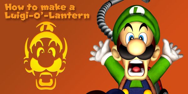 Banner for a printable Luigi jack-o'-lantern stencil based on one of his Luigi's Mansion promotional renders