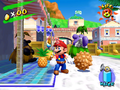 Note the crates; in the final game, there are only two in all of Delfino Plaza. Also, a black Pianta variant is present. A white Pianta variant, not pictured here, was also in an early build of the game.