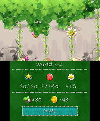 Smiley Flower 5: Above the last area with Ukikis dropping bombs on a large green Flatbed Ferry. Pink Yoshi needs to jump over the Ukikis to retrieve it.