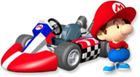 Artwork of Baby Mario with his kart from Mario Kart Wii