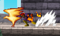 Captain Falcon uses his Falcon Punch move in Super Smash Bros.
