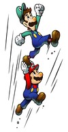 Mario & Luigi: Superstar Saga artwork: Mario and Luigi doing the High Jump