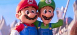 The Mario brothers together, as they are being celebrated for their heroism