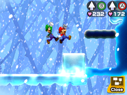 Screenshot of Mario and Luigi in the Airway from Mario & Luigi: Bowser's Inside Story + Bowser Jr.'s Journey