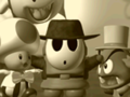 A closer view of Shy Guy dressed as a cowboy