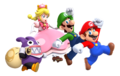 Alternate artwork of Mario, Luigi, Nabbit, and Peachette