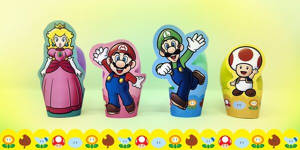 Presentation banner for a set of printable Mario-themed egg holders