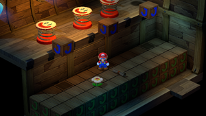 Mario finding a Flower in the second puzzle room of Sunken Ship of Super Mario RPG.