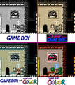 Comparison of three default palettes for the Game Boy version and the palette of the Game Boy Color port