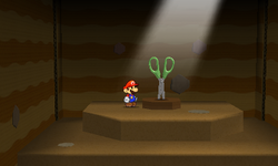 Mario near the Scissors Thing in Warm Fuzzy Plains of Paper Mario: Sticker Star.
