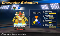 Bowser's stats in the baseball portion of Mario Sports Superstars