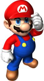 Artwork of Mario for Super Mario 64 (left) and his updated appearance in Super Mario 64 DS (right)