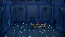 Seventh treasure chest in the Palace of Shadow in the remake of Paper Mario: The Thousand-Year Door for the Nintendo Switch.