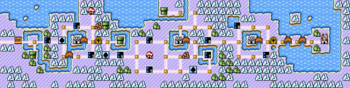 The world map of Ice Land from the Super Mario All-Stars version of Super Mario Bros. 3.