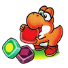 Little Yoshi eating a panel from Tetris Attack.