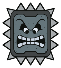 A Thwomp in Paper Mario: The Origami King