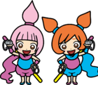 Title card sprite of Kat & Ana from WarioWare: Move It!