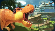 Depicts Dino Dino Jungle’s thumbnail, a track in Mario Kart World's Banana Cup.