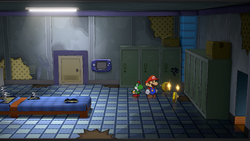Mario getting 2 Coins from lockers in Glitz Pit of Paper Mario: The Thousand-Year Door for Nintendo Switch.