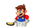Mario flipping a pancake and giving a thumbs up.