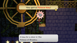 Mario holding the second Palace Key in Palace of Shadow of Paper Mario: The Thousand-Year Door for Nintendo Switch.