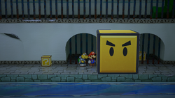 Last two blocks in the Rogueport Underground in the remake of Paper Mario: The Thousand-Year Door for the Nintendo Switch.