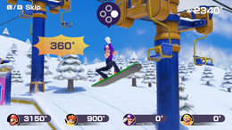 Waluigi in Snow Whirled in Mario Party Superstars.
