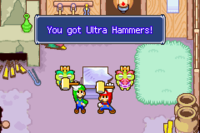 Mario and Luigi receiving the Ultra Hammers in both the original Mario & Luigi: Superstar Saga and Mario & Luigi: Superstar Saga + Bowser's Minions