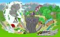 The 2003 camp, after King K. Rool destroyed it with an earthquake; Mario's Red Fire can be seen in the bottom