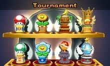 The Trophies from Mario Tennis Open.