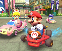 Thumbnail of the Wario Cup challenge from the 2021 Cat Tour; a Big Reverse Race challenge set on Paris Promenade 2