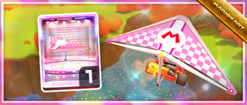 Pink Checkered Glider from the Spotlight Shop in the 2023 Mii Tour in Mario Kart Tour