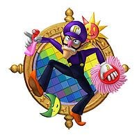 Mario Party 6 promotional artwork: Waluigi carrying cleaning equipment. Inspired from the minigame Clean Team, version 2