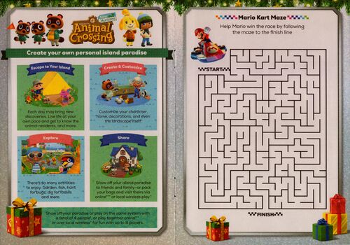 Spread of the thirteenth and fourteenth pages in the Nintendo Holiday Activity & Gift Guide