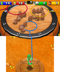 Screenshot of Git Along, Goomba a General minigame from Mario Party: Island Tour.
