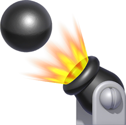 A cannonball being shot out of a cannon in Super Mario Run.
