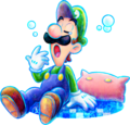 Luigi yawning, with bubbles nearby