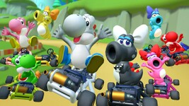 Multiple Yoshis and Birdos tricking on Wii Mushroom Gorge