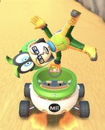 The Iggy Mii Racing Suit performing a trick.