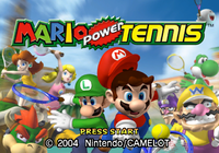 The title screen of Mario Power Tennis for the Nintendo GameCube