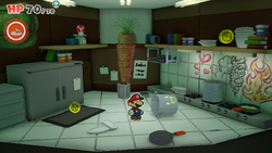 Mario standing near a Coin and a 10-Coin in Overlook Tower of The Origami King.
