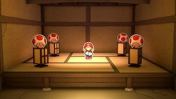 A group of four hidden Toads in Shogun Studios, all resting in lamps inside a building.