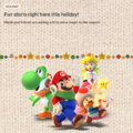 Thumbnail of the website's 2021 holiday theme, featuring Yoshi, Mario, Toad, and Princess Peach