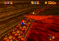 A volcanic flamethrower in Lethal Lava Land in Super Mario 64.