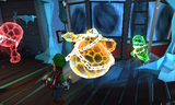 Ghosts using a paranormal chain to prevent Luigi from progressing.