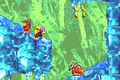 The Kongs traveling down a ledge, with a Spiny in the path below, in the Game Boy Advance version