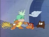 Cheatsy taking a coin from a Goomba (Galoomba)