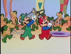 Mario and Luigi playing "Hit the Road Jack" during its first instance.